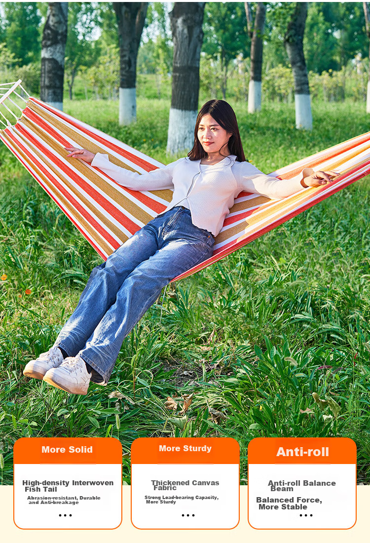 Suncojia Outdoor Hammock, Camping Beach Swing, Wooden Pole Anti-Rollover Hanging Chair, Widened Single Dormitory Hanging Basket 2