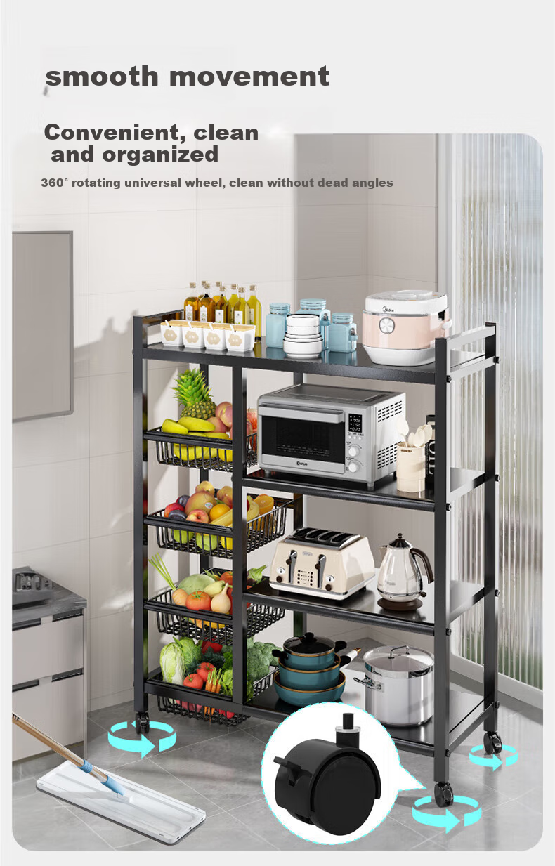 Quanpinwu Kitchen Storage Rack, Floor-Standing Multifunctional Utensil Shelf, Storage Organizer for Home, Fruit And Vegetable Basket, Storage Rack, 349 9