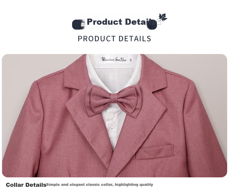 LUOBOBEIBEI Children's Small Suit, Handsome Boys' British-Style Blazer Jacket, Spring New Year Outfit, Pink Four-Piece Set, Size 120 7