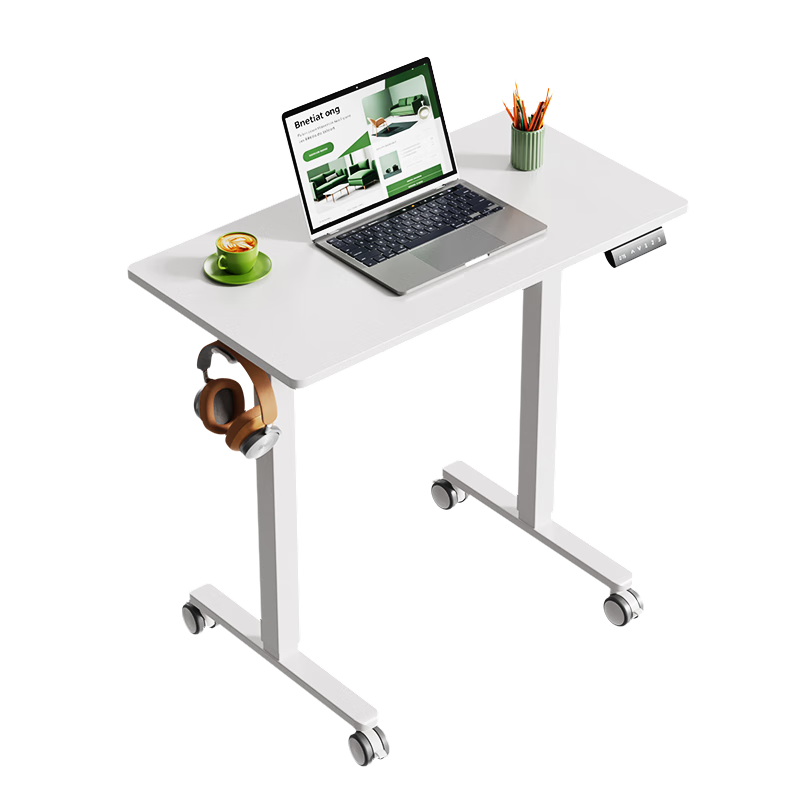 JOYSEEKER Skin-Feel Electric Height Adjustable Desk Small Space Mobile Office Desk Study Table 80x50cm Compact Size Table