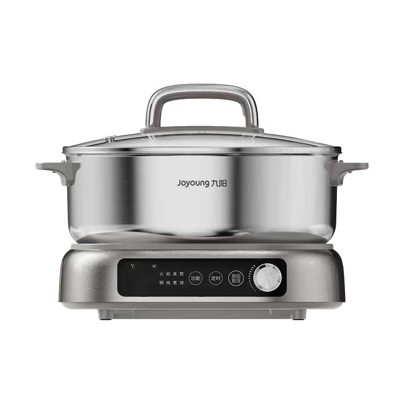 Joyoung 0-Coating IH Quick-Clean Electric Hot Pot, Multi-Functional Stainless Steel Electric Cooker, 6L Detachable Steamer for 4-8 People, Model GN12