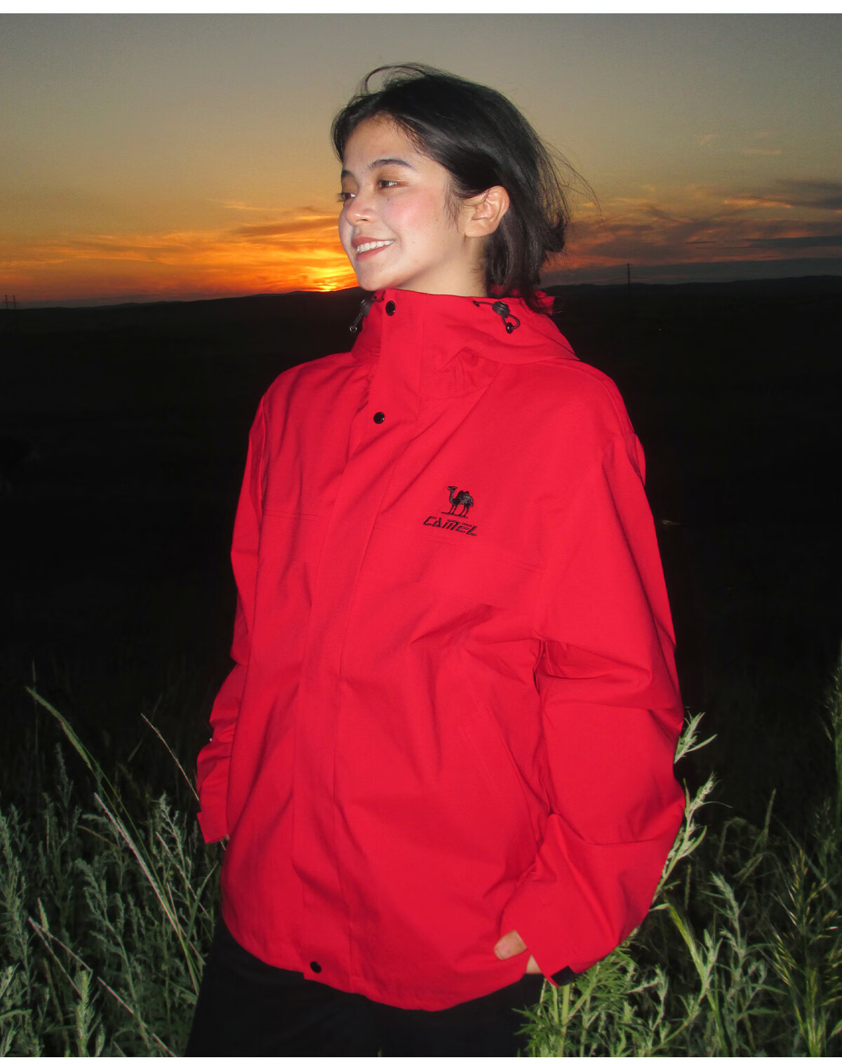 CAMEL All-Terrain Jacket Unisex Windproof Waterproof Outdoor Coat J35CW1L0032 Dazzling Red M 4