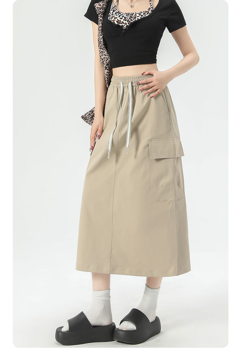 Langsha Women's Workwear High-Waist American Style Versatile Mid-Length A-Line Skirt Summer Casual Commuter Skirt 16