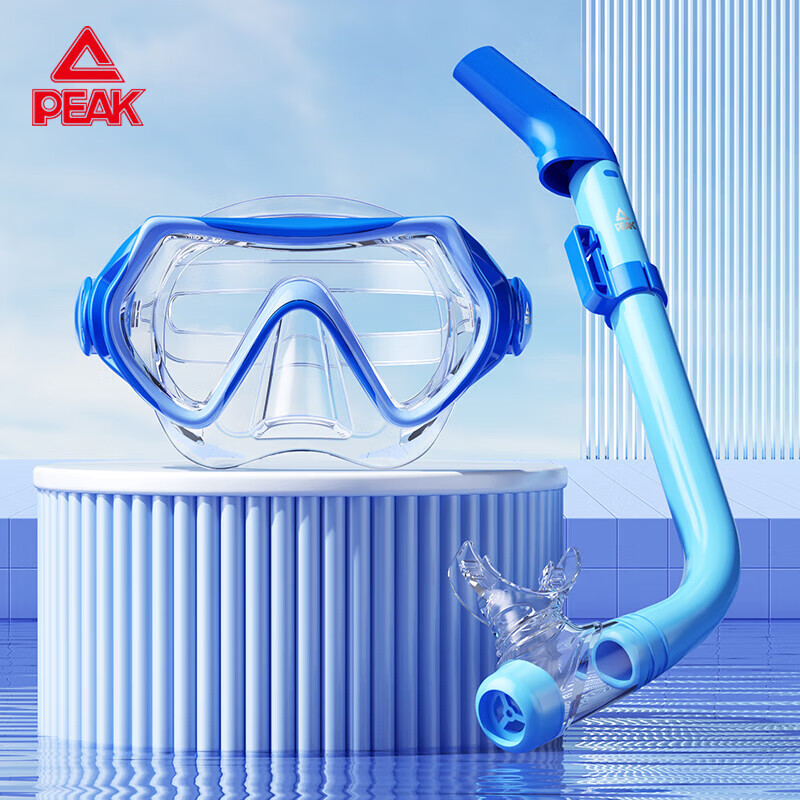 PEAK Diving Two-Piece Set, Diving Equipment for Children, Boys And Girls, Full-Wet Scuba Mask with Breathable Tube, High-Transparency Swimming Goggles, Blue
