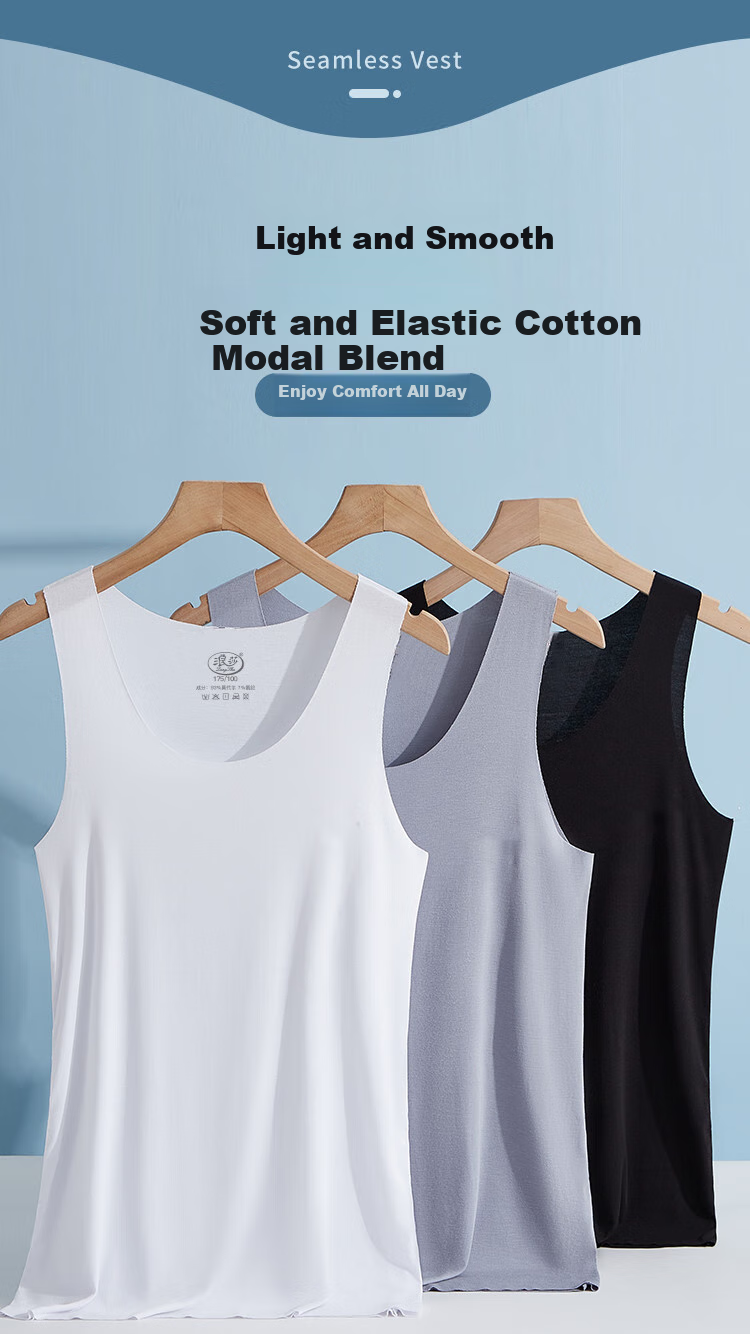 LangSha Men's Tank Top, Summer 7A Antibacterial Ice Silk Seamless Modal Thin Sleeveless Athletic Undershirt 1