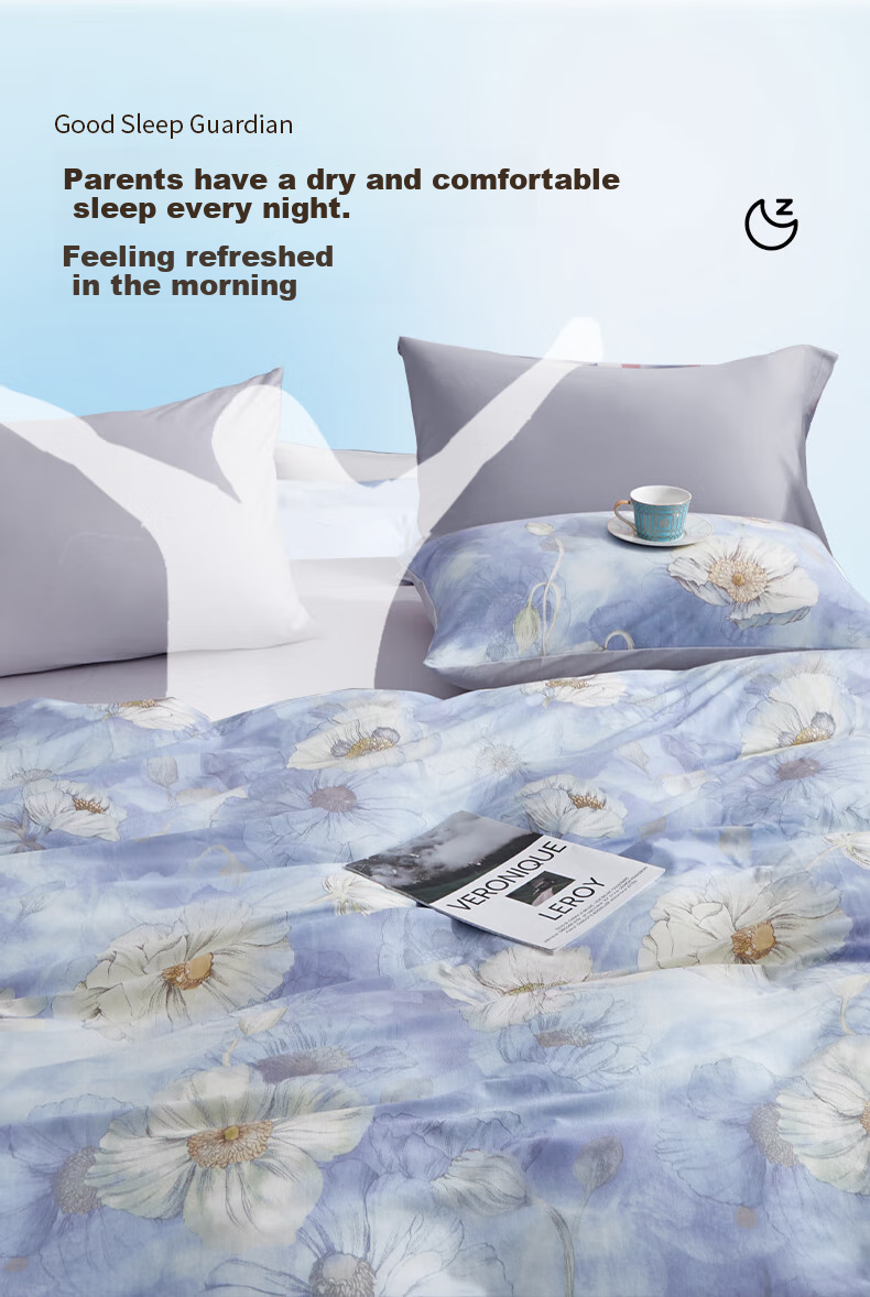 Hengyuanxiang Pure Cotton Four-Piece Bedding Set, Class A Knitted Nai Tei Mian 100% Cotton Bedding Set, Luofan (Blue), 2*2.3m 8