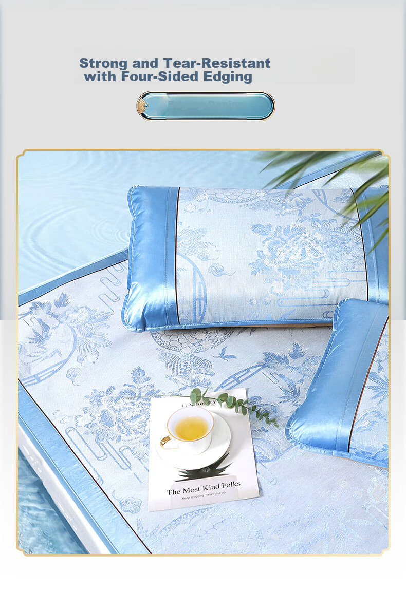 FUANNA Hua Song 450D Coarse Yarn Jacquard Ice Silk Mat Cooling Mat, Double Size, Three-Piece Set, 1.5x2 Meters 9