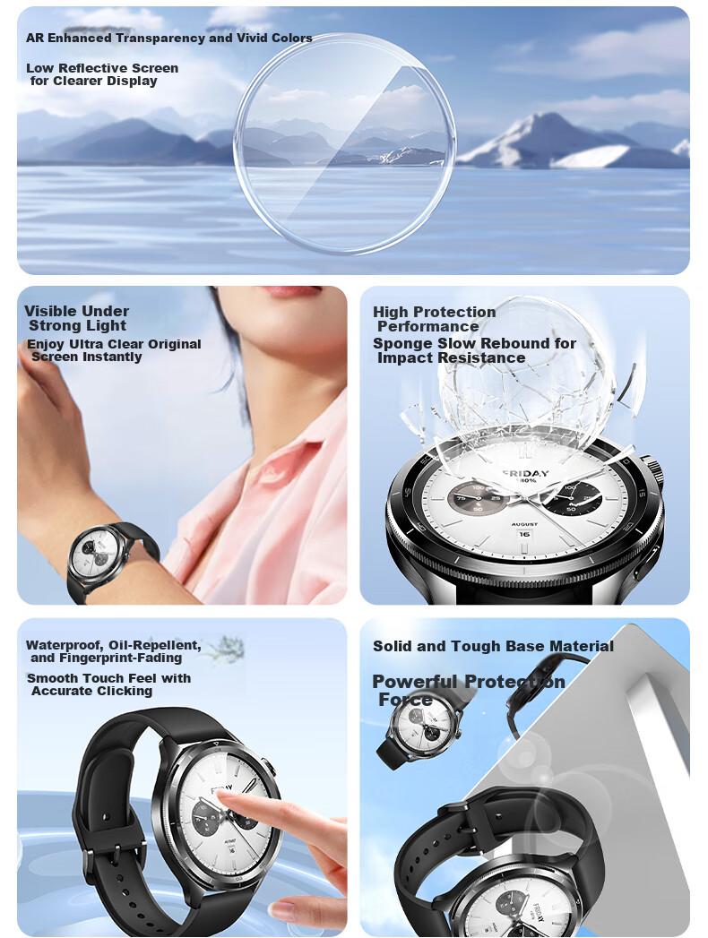 Smorss [2 Pieces AR Anti-Glare Quick-Apply Sticker] Compatible with Xiaomi Watch S4 Protective Film, Xiaomi Watch S4/ESIM Tempered Glass Film, Anti-Glare, Anti-Reflective Watch Film, Scratch-Resistant, 47mm 1