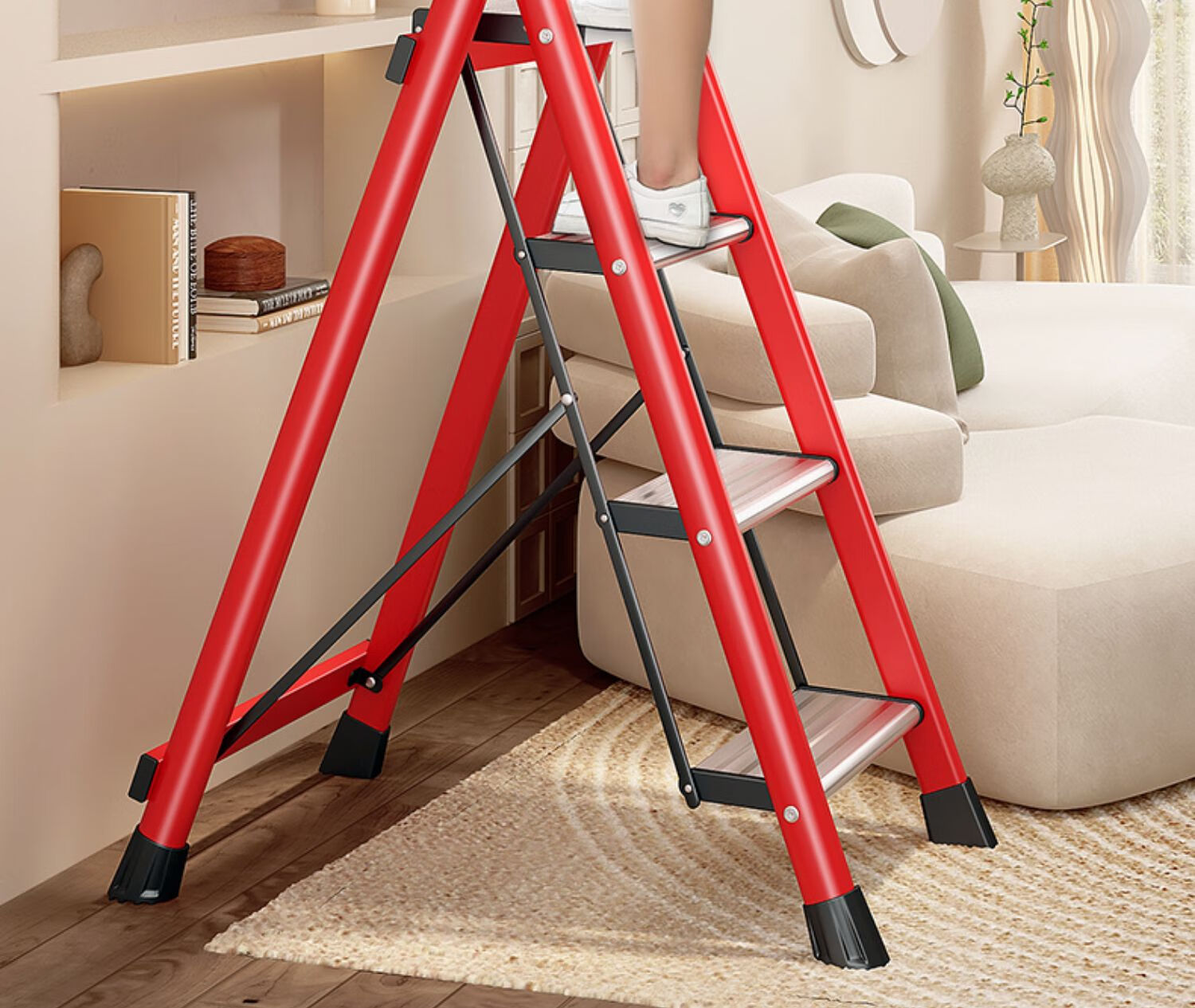 YuanNai Household Safety Folding Ladder Aluminum Alloy Step Ladder White - Four Step Ladder 5