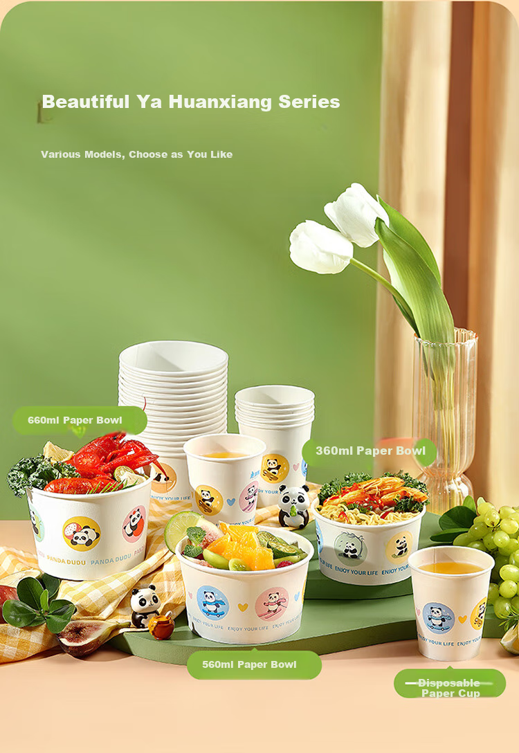 MARYYA Disposable Bowls, Food-Grade, 360ml*60 Pieces, Heat-Resistant, Takeaway, Outdoor Picnic, Round Paper Lunch Boxes 12