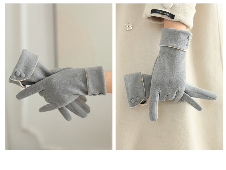 Fapaide Fleece Gloves for Women Spring and Autumn Outdoor Cycling Driving Korean Style Cute Fleece Winter Warm Gloves Khaki 8