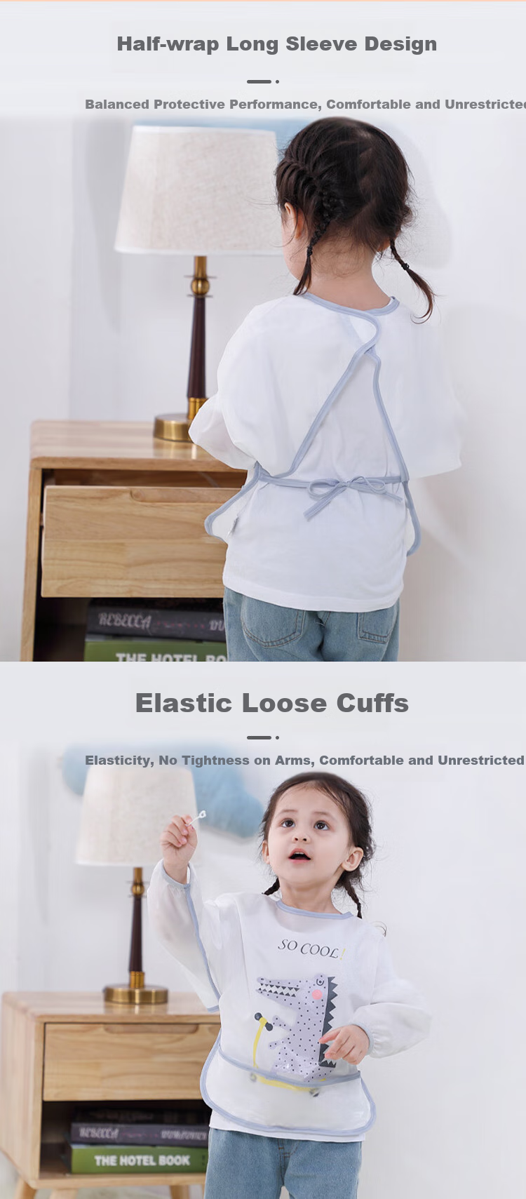 9I9 Baby Eating Smock, Waterproof Long-Sleeve Infant Apron, Kindergarten Bib, Drawing Smock, Anti-Dirt A110 Dinosaur 6