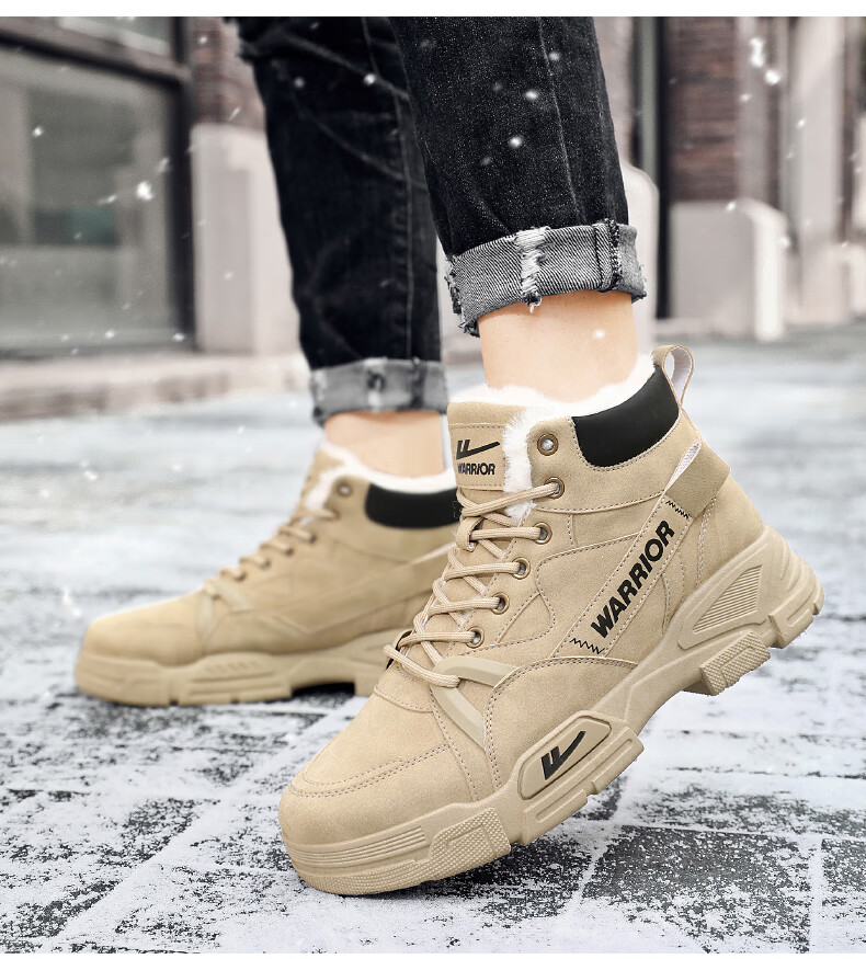 Huili Men's Martin Boots, 2025 Autumn And Winter New Style Men's Fleece-Lined Snow Boots, Warm Work Boots, Cotton Shoes, Khaki, Size 41 16