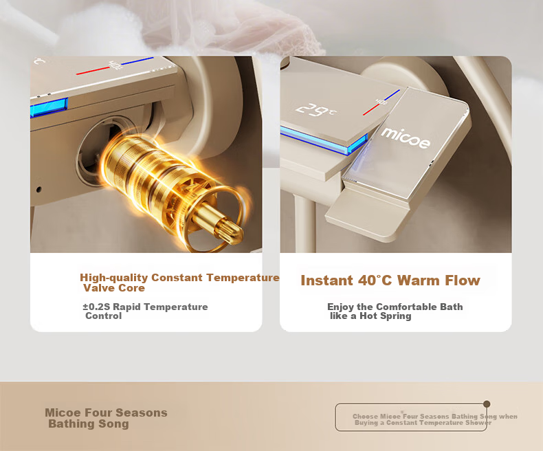 MICOE Constant Temperature Shower Set, High-Pressure Brass Shower Head with Piano Key Digital Display And Ambient Light, Cream White Shower Head Complete Set M7+Plus 7