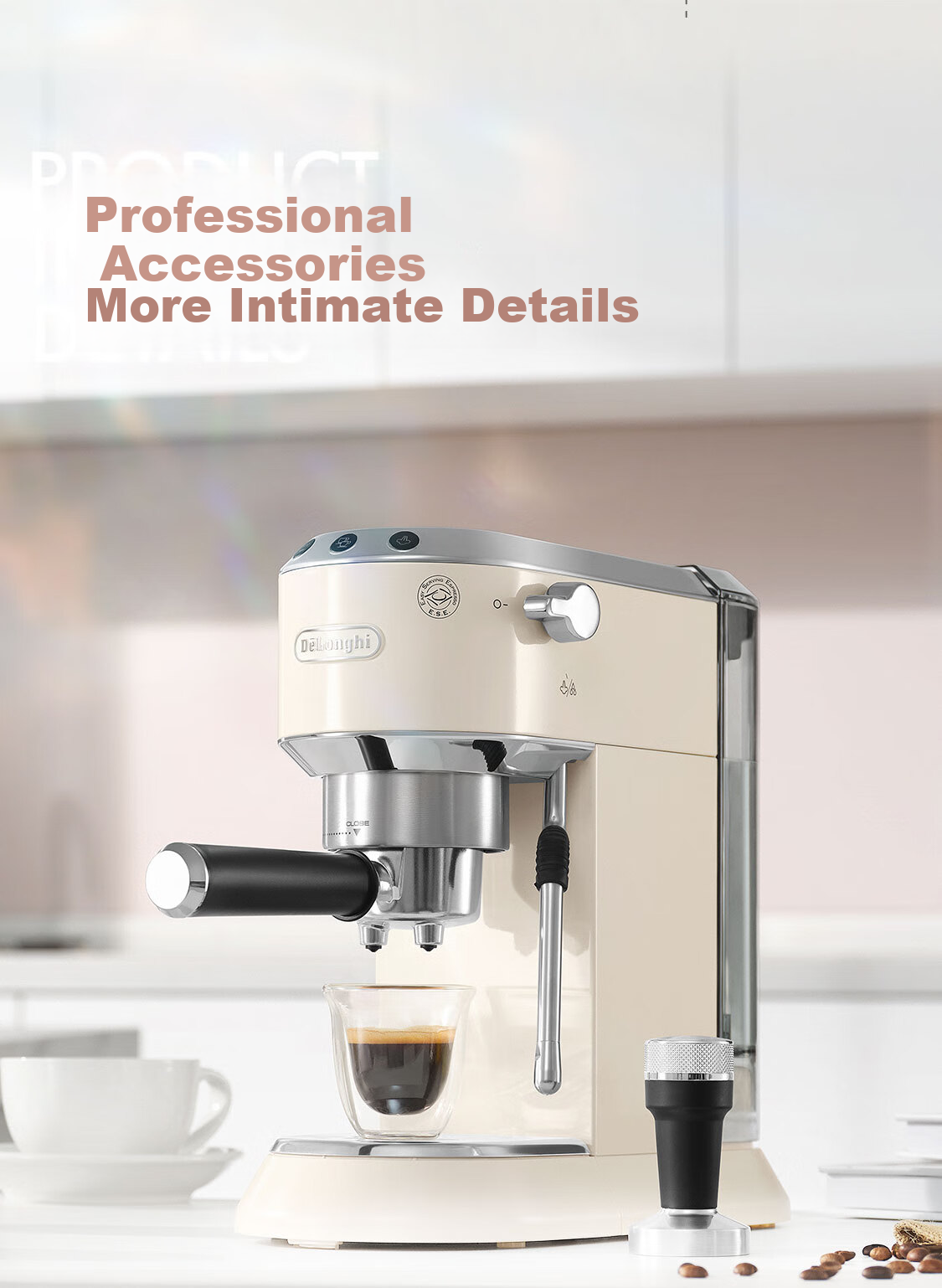 Delonghi Coffee Machine, Semi-Automatic Coffee Maker, Compact Home-Use Americano And Espresso Pump Press Professional Stainless Steel Manual Milk Frother EC885.CR EX: Cream White Gift 8