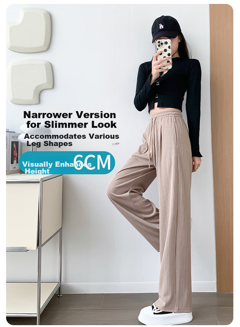 LangSha Ice Silk Cotton Wide-Leg Pants for Women, Spring And Summer Thin Style, Mosquito-Proof, Sun-Protective, Straight-Leg Slimming High-Waist Draping Casual Trousers for Wome 8