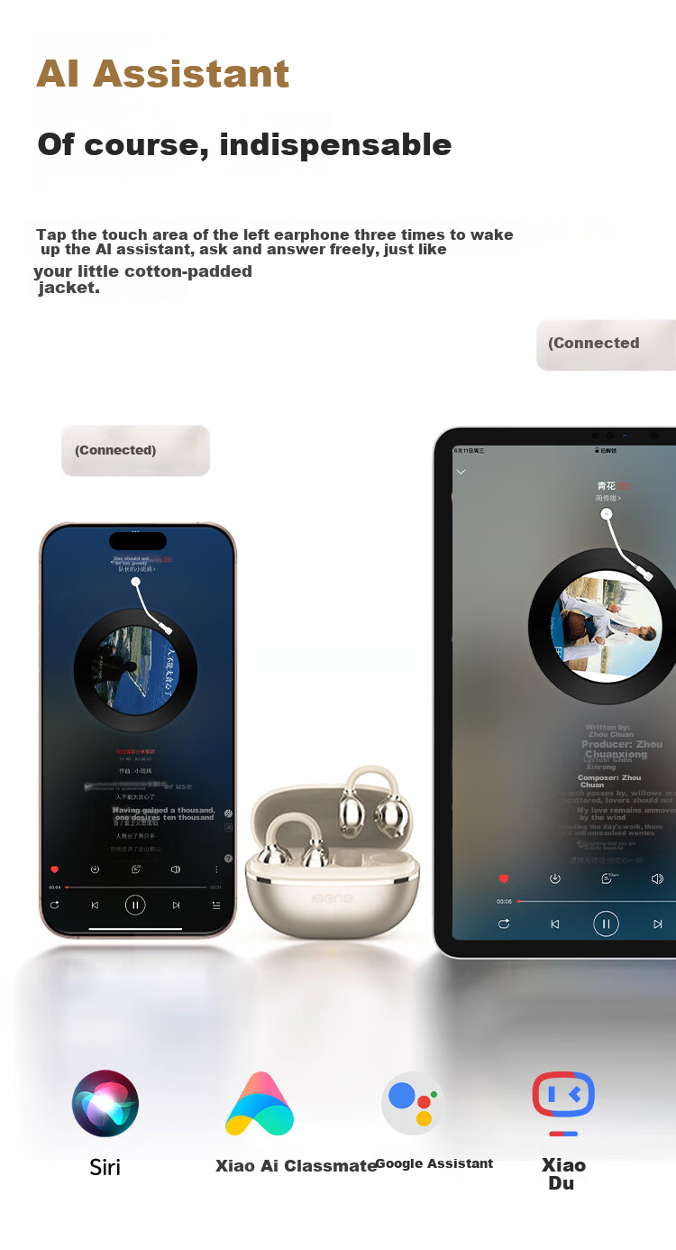 IGene [Sound Quality And Appearance 0 Negative Reviews] Ear Clip Bluetooth Headphones, Open-Ear, Non-In Music Sports Long Battery Life Bone Conduction Concept Suitable for OPPO Huawei Vivo OnePlus 19