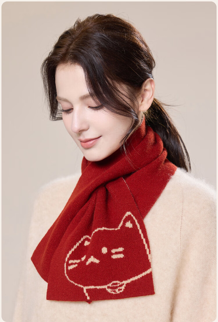 JIUMU Pure Wool Interwoven Small Scarf Women's Autumn Winter Warm Neck Warmer Lightweight Short Scarf for Girls 6
