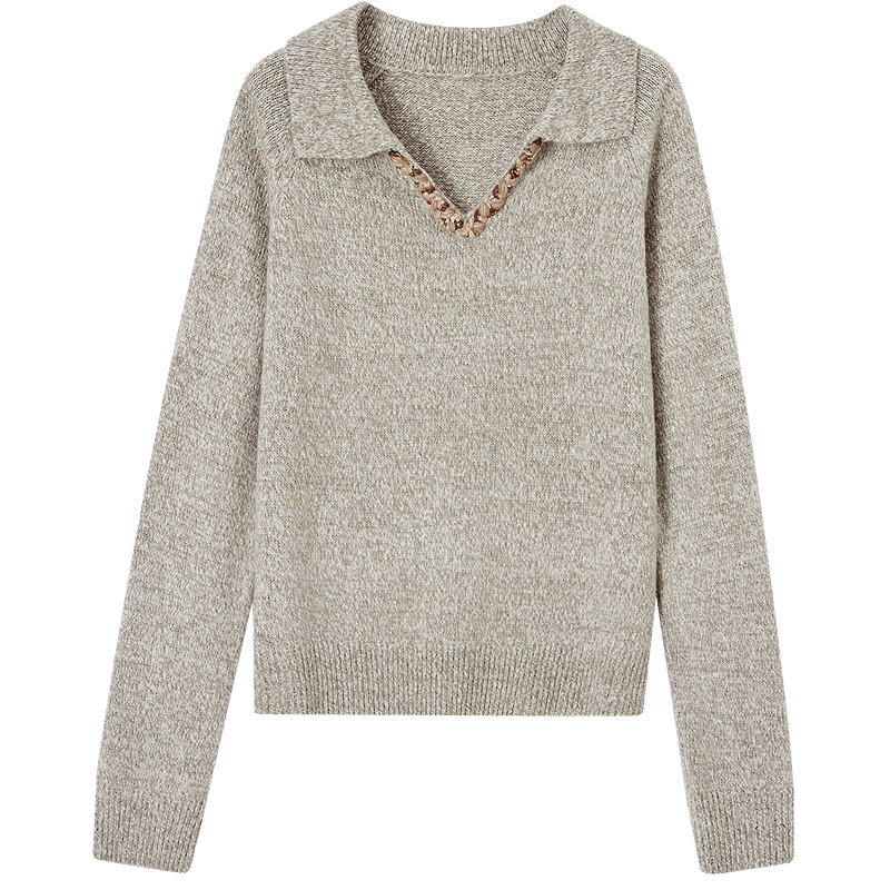 Demana Smart Slow Life Winter Colorblock Ribbon V-Neck Knit Sweater for Petite Women