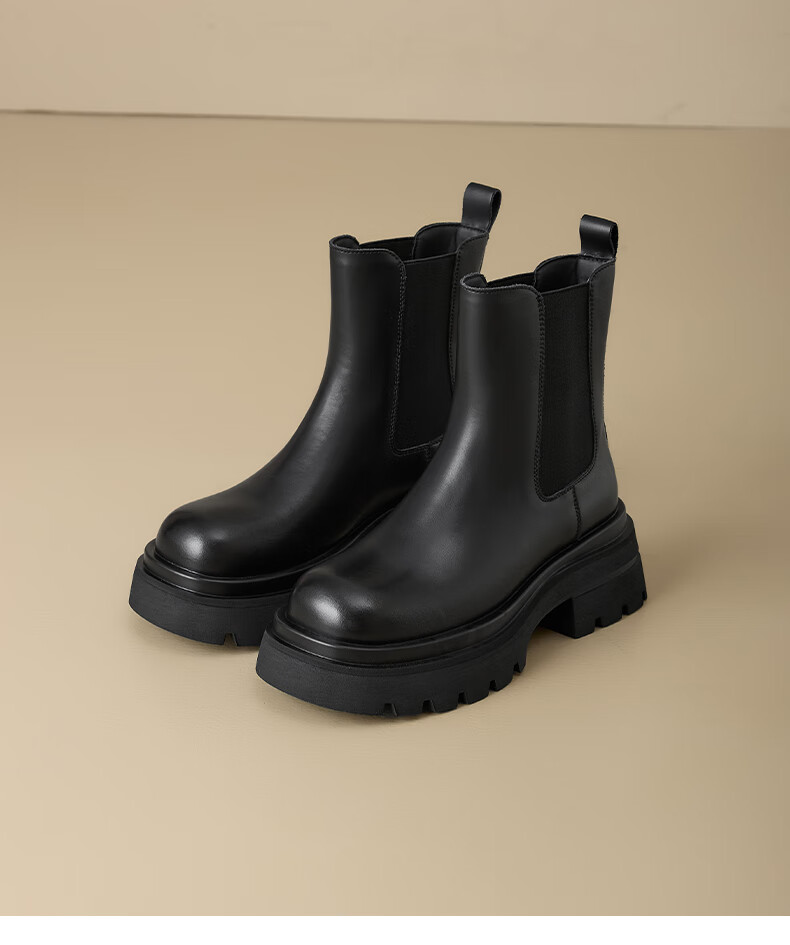 St&Sat Platform Martin Boots Women 2025 New Autumn Winter Genuine Leather Knight Short Boots British Black Chelsea Boots 11