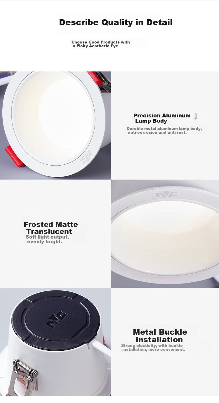 NVC LED Downlight for Living Room, Bedroom, Hallway, Recessed Ceiling Light, High CRI 7W Tri-Color [Miyu] Cut-Out 75mm 12