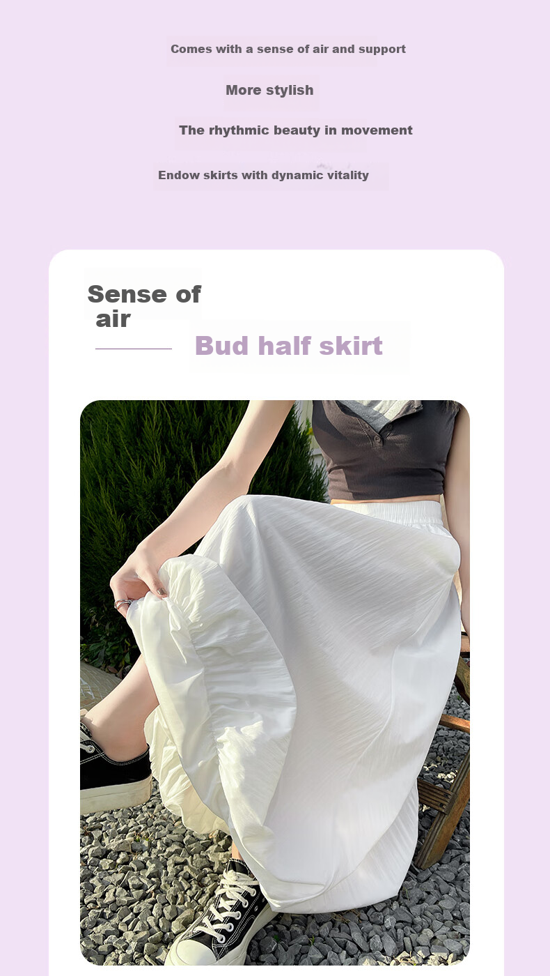 BOPRUIEY A-Line Skirt with Elastic Waist, Spring And Summer Long Flared Skirt for Women, Casual White Midi Skirt for Vacatio 2
