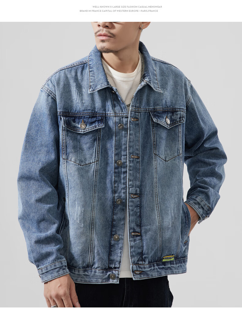 Pierre Cardin Men's Winter Denim Vintage Washed Retro High Street Workwear Casual Loose Jacket Blue 2XL 9
