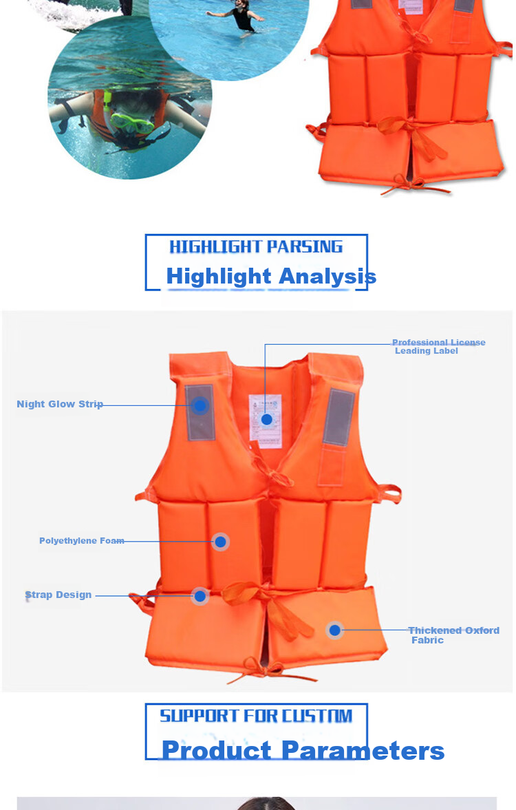 BWNK Professional Life Jacket, High Buoyancy, Adult Snorkeling Equipment, Swimming Vest, Boat Self-Rescue Whistle for Camping, Orange, Size L 6