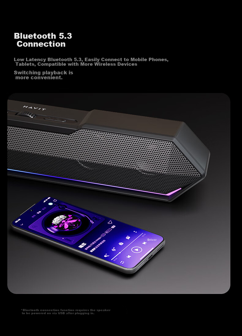 Havit Computer Speakers, Gaming Desktop PS5 Game Speakers, Anti-Howling Bluetooth USB Wired Long Bar Computer Home Desktop Laptop Speakers M20 8