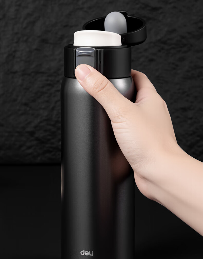 Deli (Deli) Twist-Cap Cup, Insulated Cup, 316L Stainless Steel Water Bottle, Portable Large-Capacity Coffee Mug, 500ml Silver LL626 6