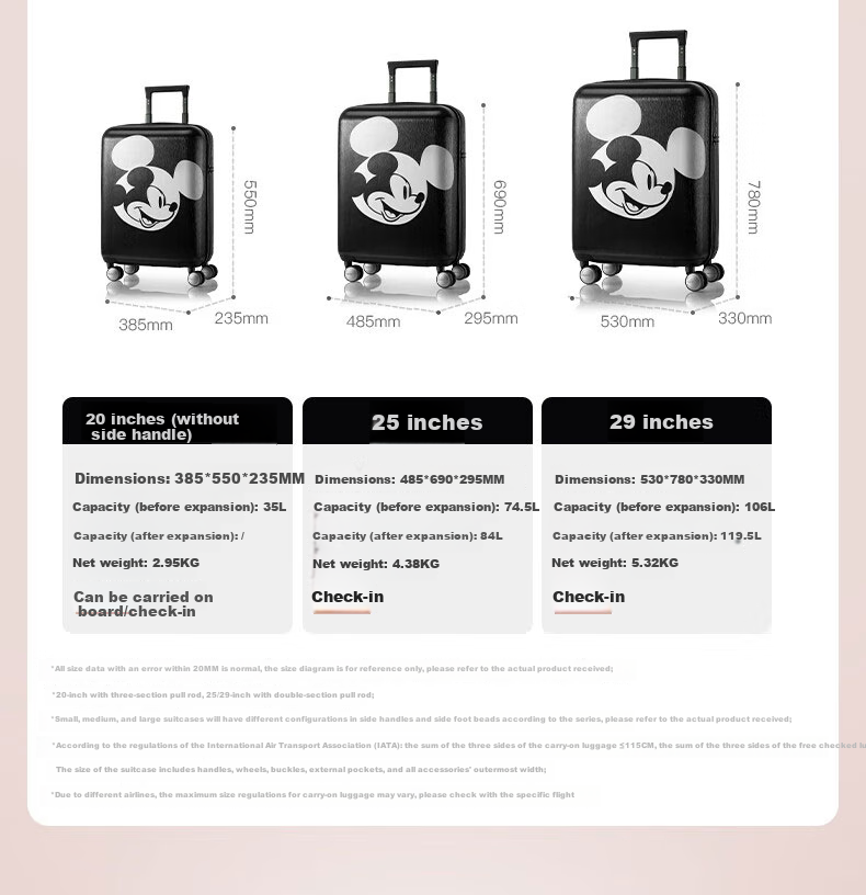 Xinxiuli Luggage, 25-Inch Trolley Suitcase, Disney Mickey Mouse Expandable Travel Case, AF9 Black Check-In Suitcase with Combination Lock 1