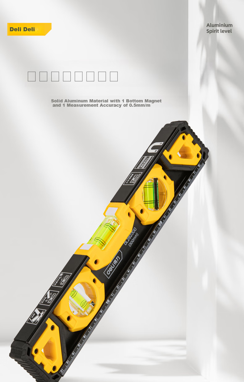 Deli Strong Magnetic High-Precision Level Ruler, Solid Cast Aluminum, Multifunctional Renovation Ruler, Inclination Angle Balance Ruler, Measuring Ruler 1