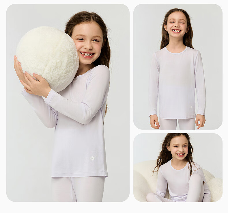 AIMER KIDS Kids Thermal Underwear Set Autumn Top and Bottom Lightweight Warmth [5~15℃] Girl's Top - Purple, Size 120 6