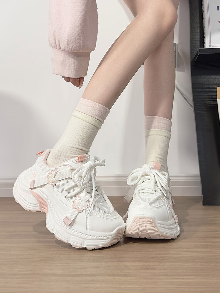 Warrior White Blue Butterfly Dad Sneakers Women New Casual Lightweight Student Sports Shoes White Pink 36 11