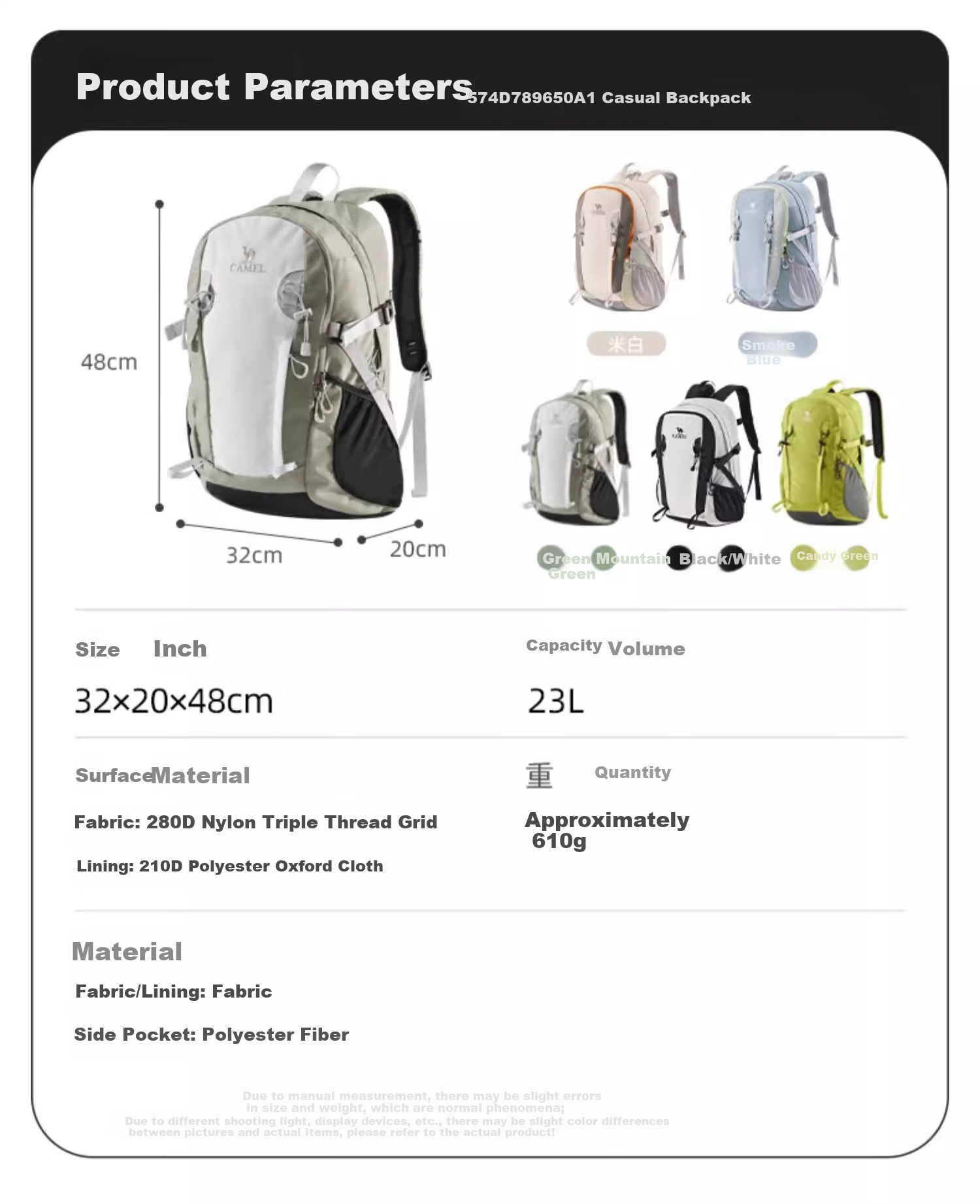 CAMEL Cloud Stream Oxygen Bag, Outdoor Hiking Backpack, Sports Travel Trekking Waterproof Rucksack, Gray-Gree 7