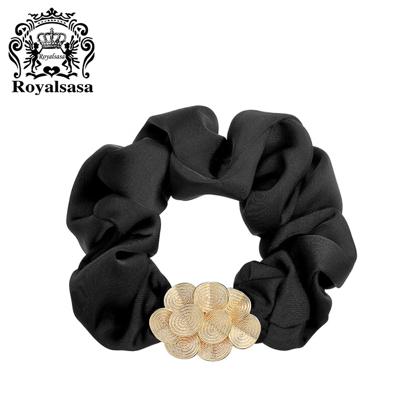 Royal Sasa High-Elasticity Hair Tie, Elegant Black Fabric Hair Flower Accessory for Ponytails