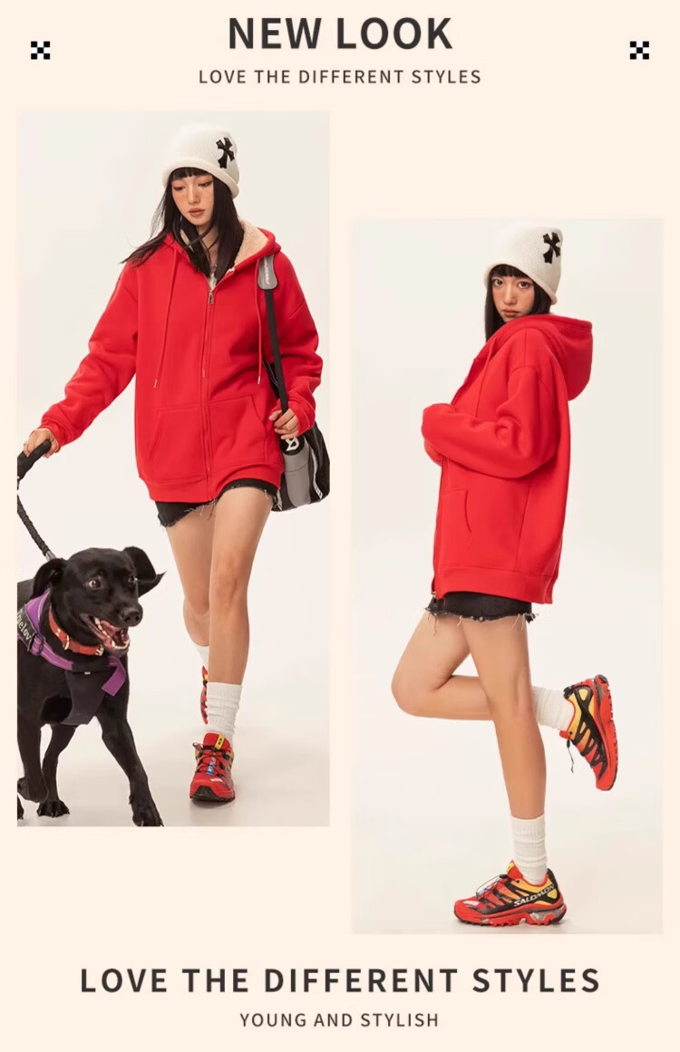 Urban Beauty Fleece-Lined Women's Hoodie 2025 New Winter Loose Plus Size Cardigan Warm Casual Jacket 9