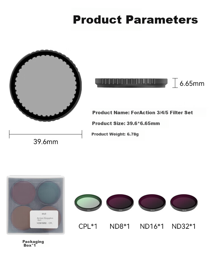 JD Original Compatible with DJI Osmo Action 4/3/5 Pro Action Camera, Four-Piece Filter Set Including CPL Polarizing Filter And ND8/16/32 Neutral Density Filters 12