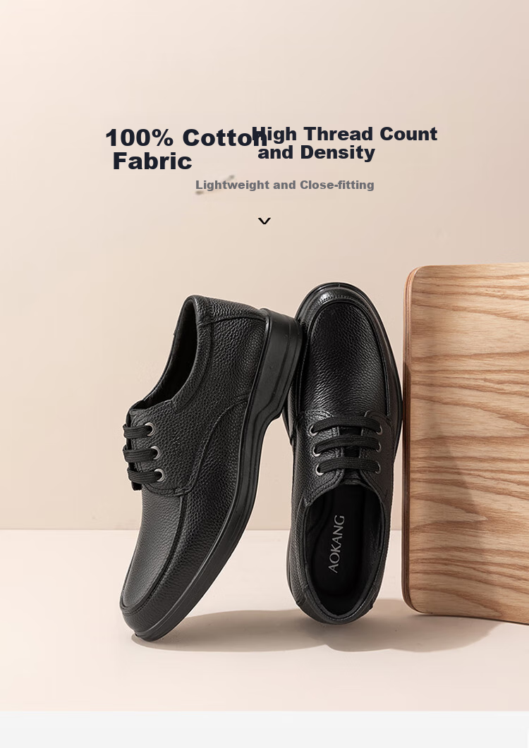 Aokang Leather Shoes for Men, Casual Business Shoes, Comfortable Work Lace-Up Formal Shoes, British Style Footwear, Black, Size 40 2