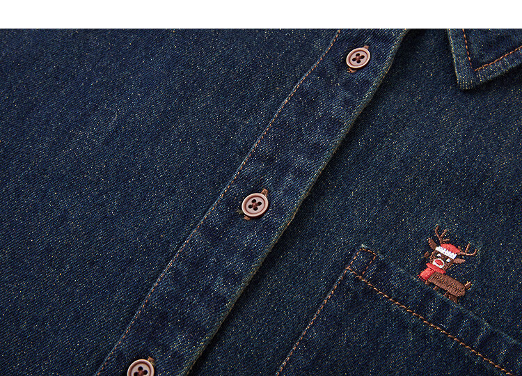 Demana [Warm Brushed Cloud Cotton] Winter Lapel Denim Shirt with Deer Embroidered Pocket Loose Fit Women's Top 3