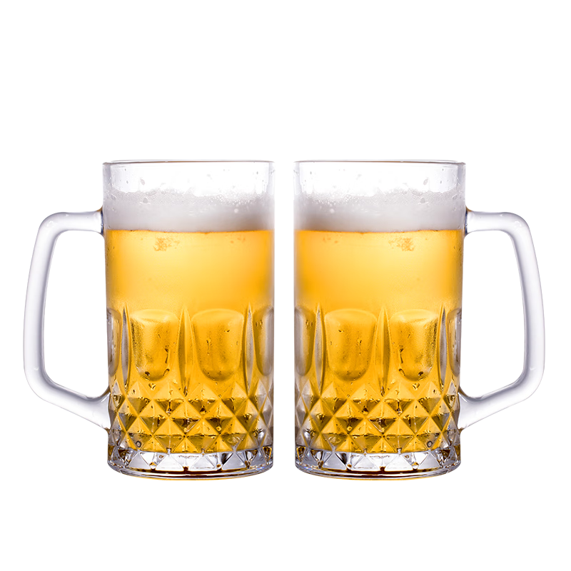 CLITON Glass Draft Beer Mug with Handle Star Diamond Beer Glass Bar Restaurant Large Capacity 615ml Beverage Juice Cup Set of 2