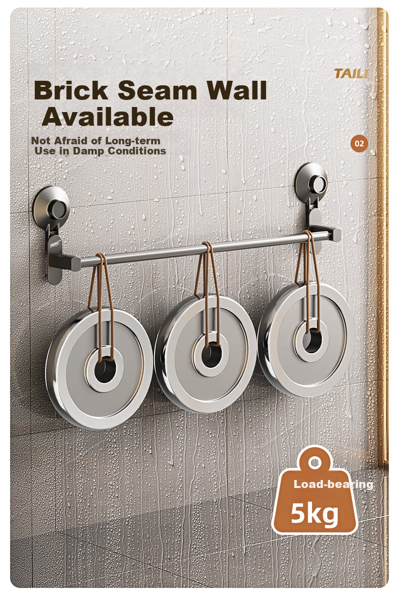 Taili Towel Rack, Single Bar, No Drilling Required, Space Aluminum, Bathroom Wall-Mounted Storage Rack, Toilet Suction Cup Towel Rod 4