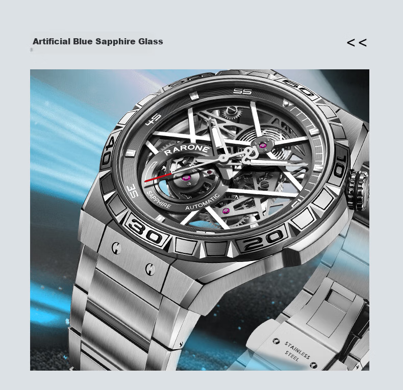RARONE Twin Star Dark Night Dragon Mechanical Watch, Men's Skeleton Fully Automatic Wristwatch, Birthday Gift for Boyfriend 30