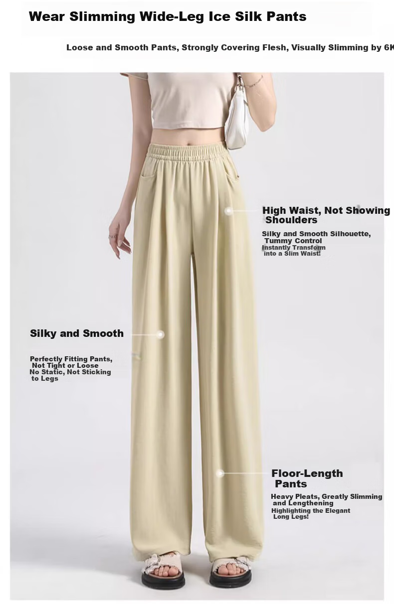 LangSha Ice Silk Wide-Leg Pants for Women, Summer Lightweight Sun Protection High-Waist Draping Lazy Style Yamamoto Pants Straight Casual Women's Trousers 9
