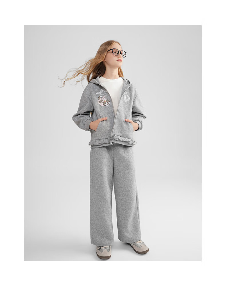 MOMOCO Girls' Autumn Outfit Sweatshirt Children's Sportswear Trendy Two-Piece Set Heather Gray 110 2