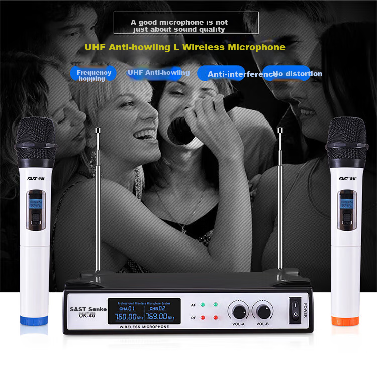 SAST OK-40 Wireless Microphone System, Dual Wireless Microphones, Home KTV Sound System for Singing, Meetings, Speeches, Stage Performance, Karaoke, OK Dual Handheld Microphones, Black 3