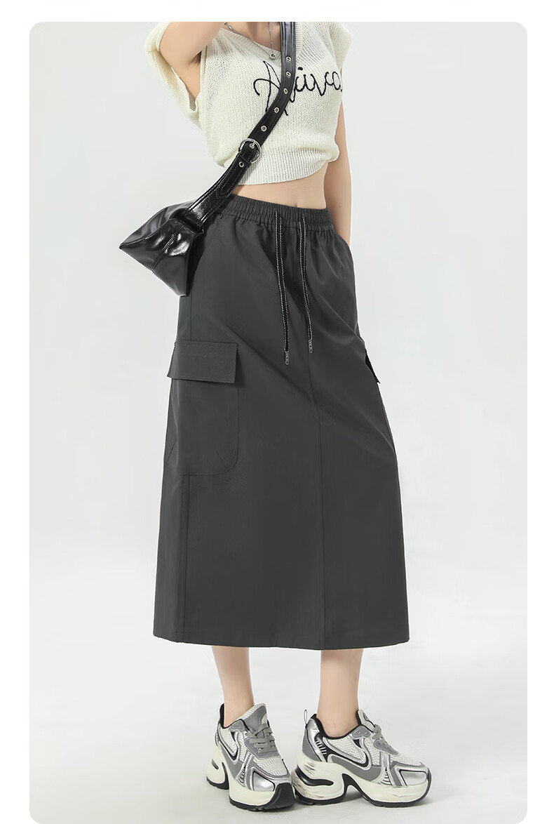 Langsha Women's Workwear High-Waist American Style Versatile Mid-Length A-Line Skirt Summer Casual Commuter Skirt 12