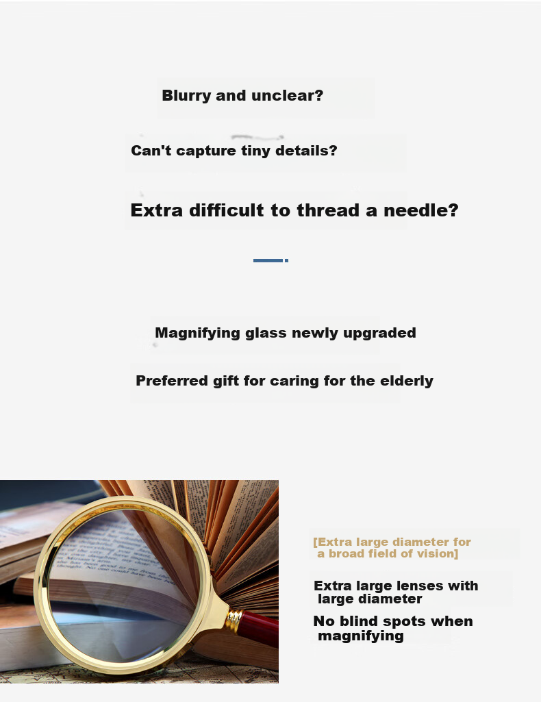 BIJIA Optical Magnifying Glass with Light for Elderly And Children's Reading, High Definition High Magnification Identification Specialized Efficient Portable Magnifier 4