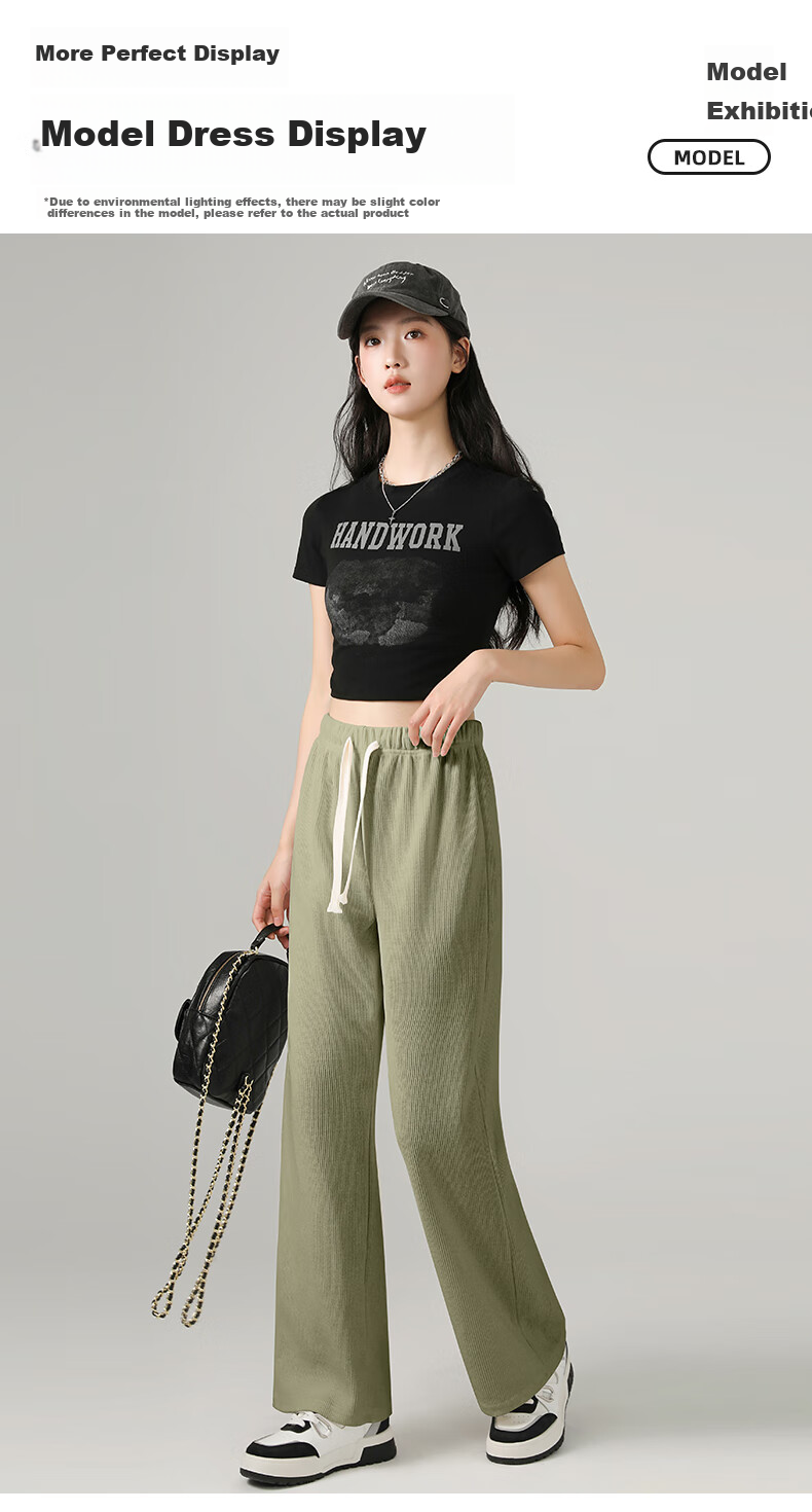Jeanswest Women's Casual Pants, Chenille Wide-Leg Trousers, Spring And Summer Draping Lazy Style Slimming Straight-Leg Pants, Fashionable Versatile Trousers for Wome 9