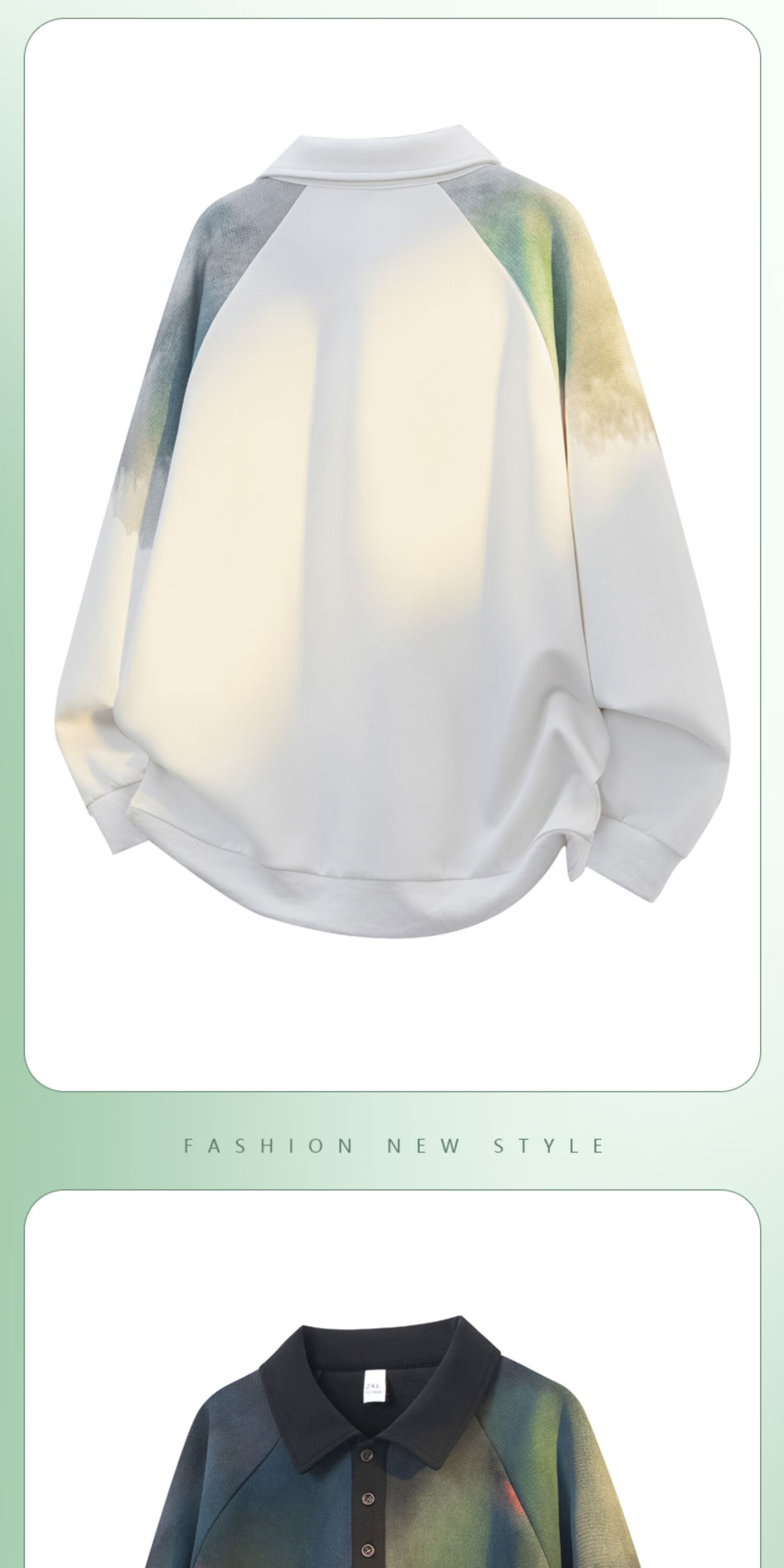 Dingfengbaoluo Men's American Style Lapel Sweatshirt Spring Ink Splash Print Loose Casual Long Sleeve XKP10 White 2XL 11